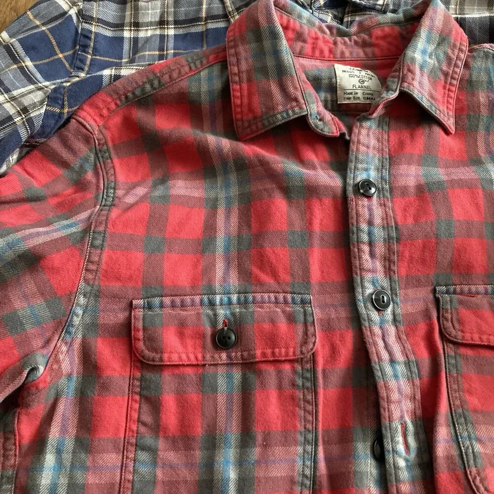 J. Crew Men’s (2) Flannel Shirts SMALL Red Blue Cotton Classic Outdoor